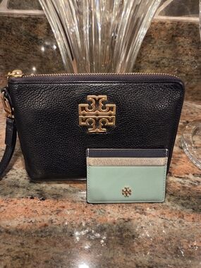 Tory Burch Black Leather Wristlet with Card Holder